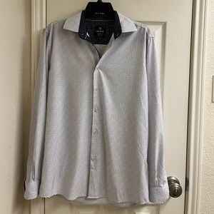 Tom Baine white blue 4 way stretch slim fit button down collar shirt  co…